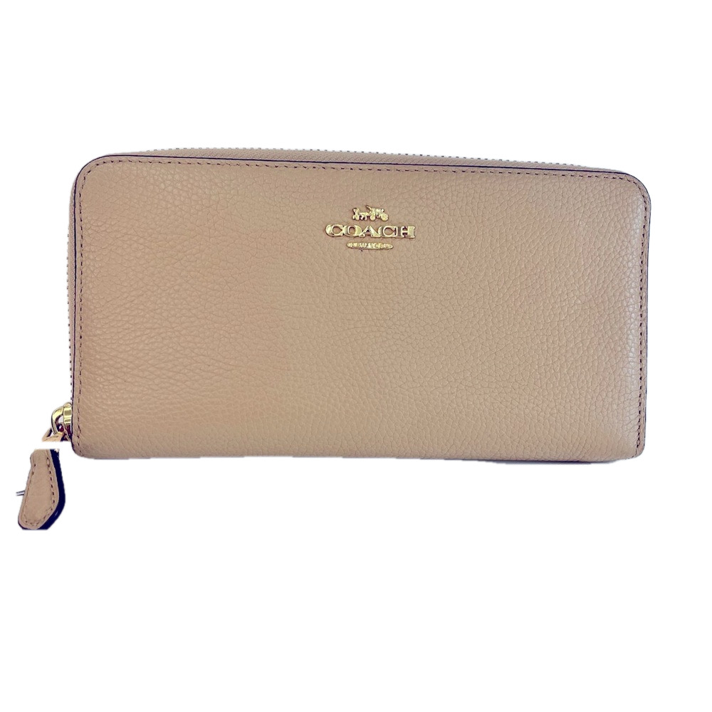 Coach Long Zip Around Accordion Wallet Tan Taupe Pebbled Leather Gold Hardware - Picture 1 of 10